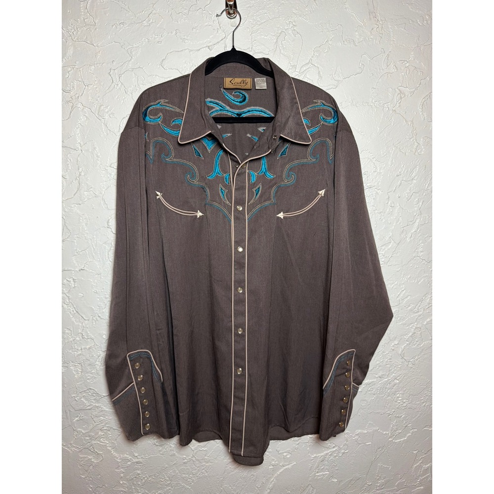 Scully Western Shirt Mens XXL Brown Turquoise Embroidered Pearl Snap P-872 NWT